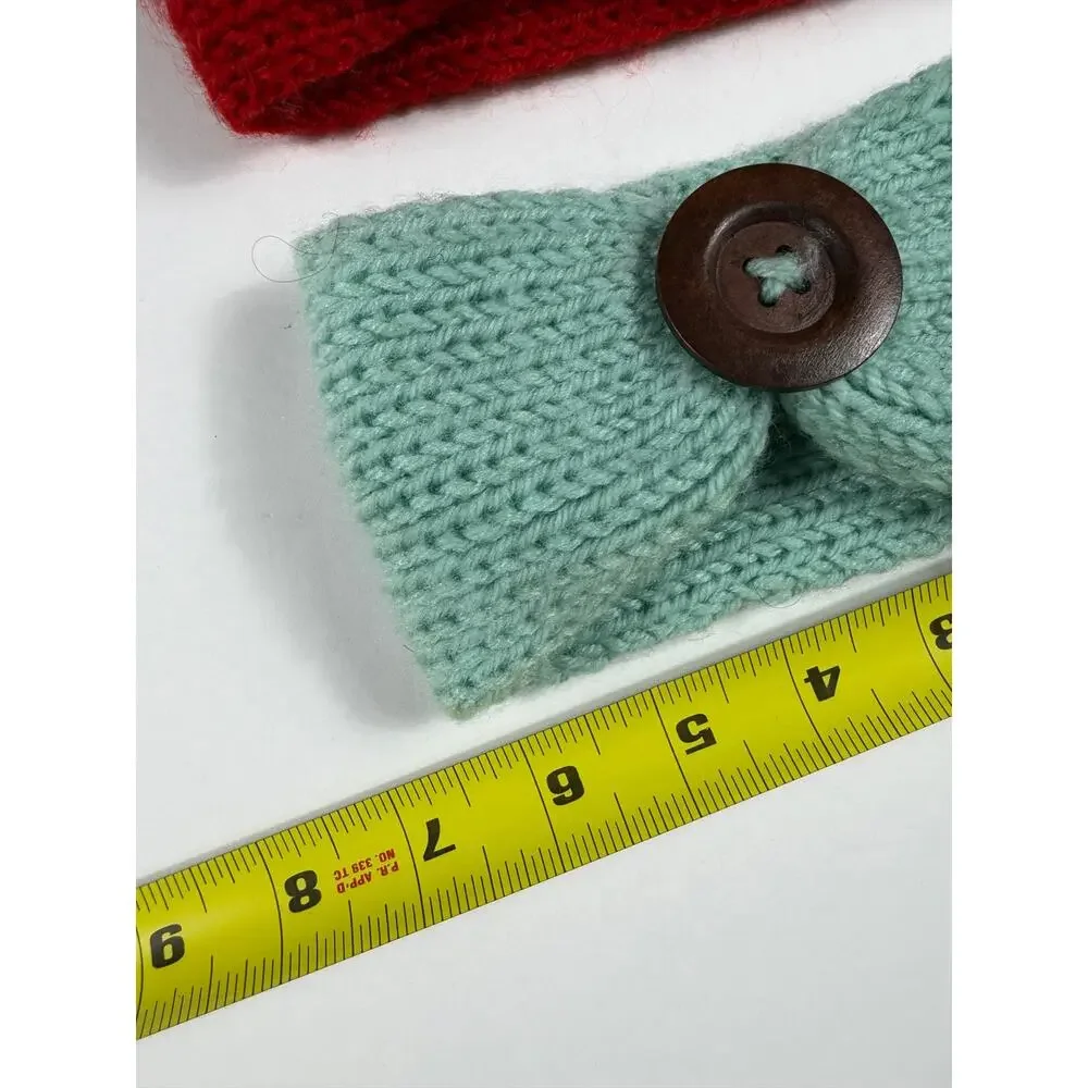 Handmade Toddler Knit Ear Warmer Winter Headband Bundle Wooden Button